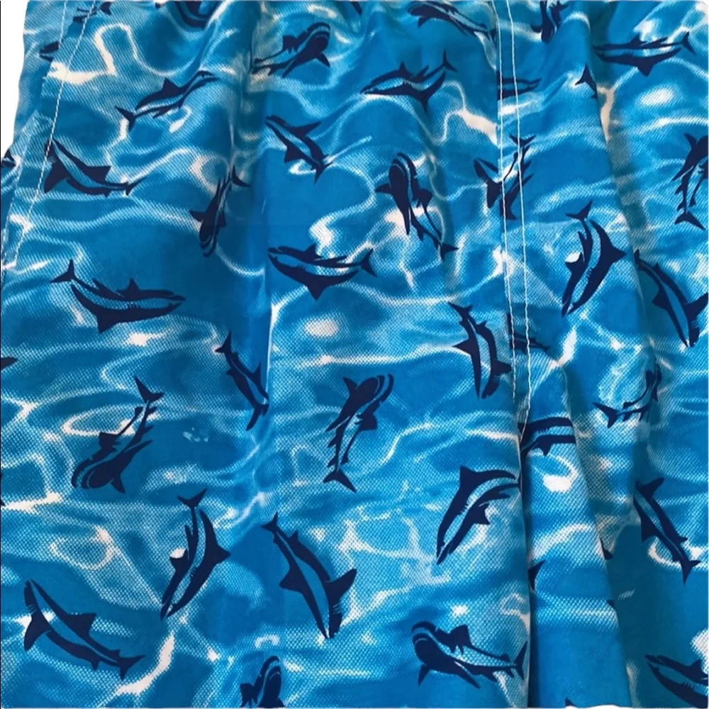 Nautical Shark Print Boys’ Turquoise Swim Trunks
